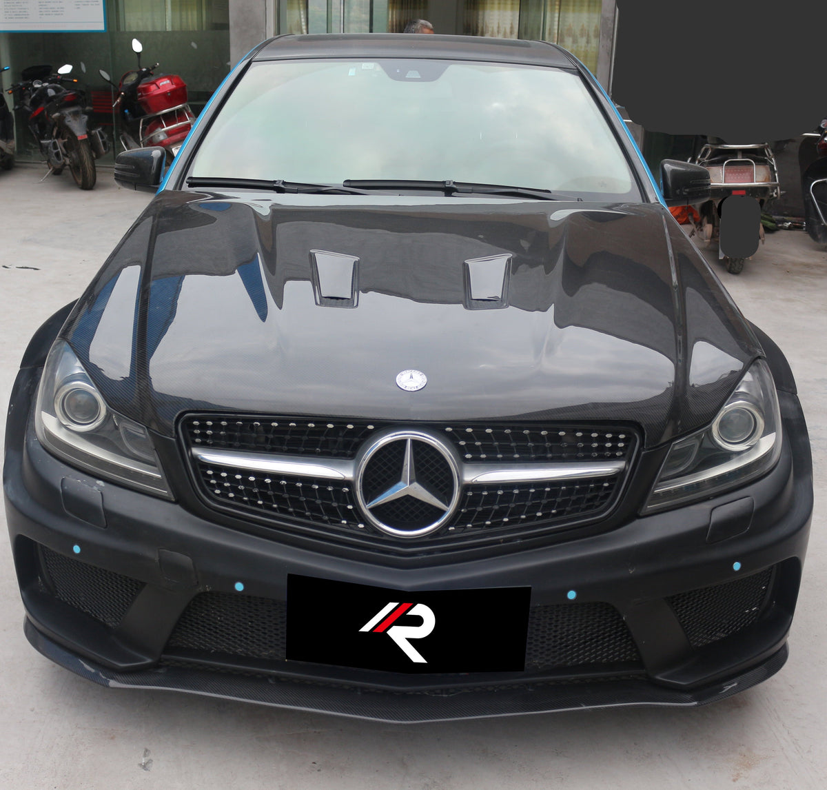 Mercedes Benz C-Class C250 Luxury Sport W204 2012 2013 2014 with Aftermarket Parts - Black Series Conversion Style Hood Carbon Fiber / FRP from Aero Republic
