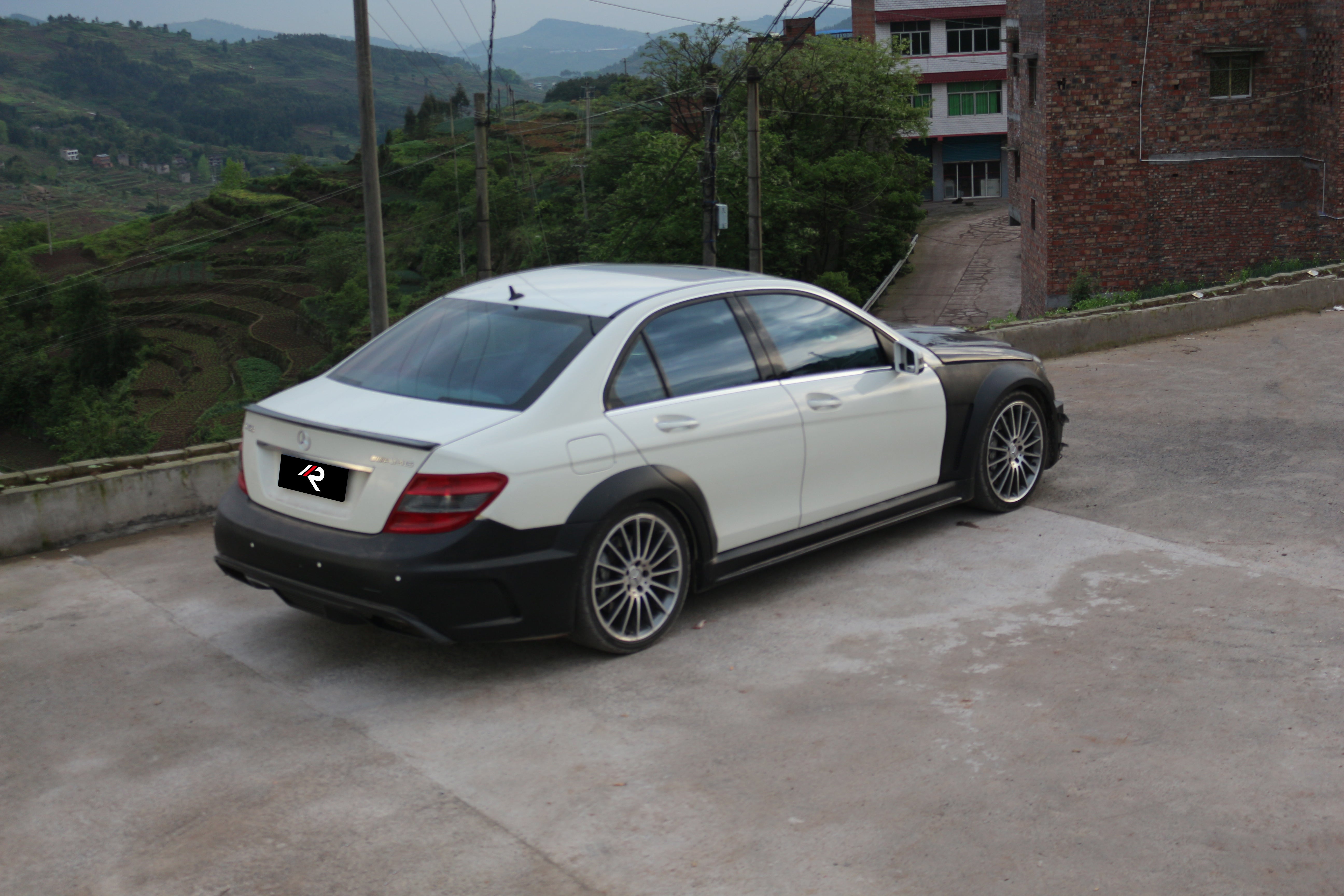 Mercedes Benz W204 C63 AMG 2008 2009 2010 2011 with Aftermarket Parts - Black Series Conversion Style Full Body Kit Carbon Fiber / FRP from Aero Republic