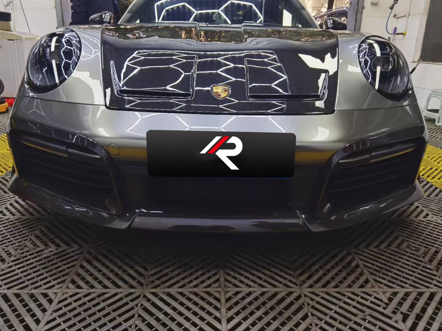 Porsche 911 992.1 Turbo/Turbo S 2020 2021 2022 2023 2024 2025 (non-aerokit version) with Aftermarket Parts - OEM Replacement Front Bumper Trims?Carbon Fiber from Aero Republic