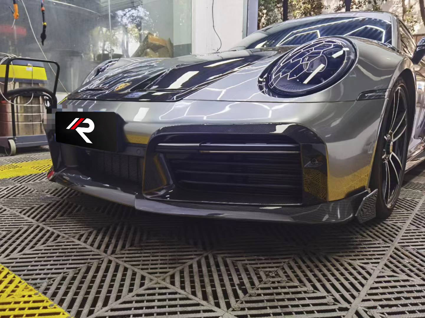 Porsche 911 992.1 Turbo/Turbo S 2020 2021 2022 2023 2024 2025 (non-aerokit version) with Aftermarket Parts - OEM Replacement Front Bumper Trims?Carbon Fiber from Aero Republic