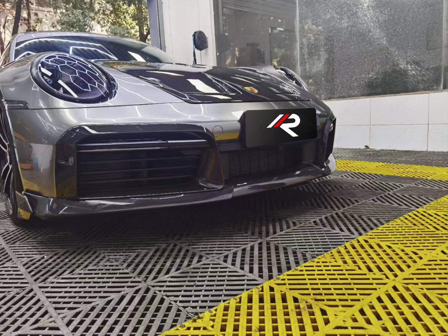 Porsche 911 992.1 Turbo/Turbo S 2020 2021 2022 2023 2024 2025 (non-aerokit version) with Aftermarket Parts - OEM Replacement Front Bumper Trims?Carbon Fiber from Aero Republic