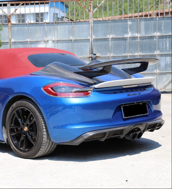 Porsche 981 Boxster (Base / S / GTS) 2012 2013 2014 2015 2016 with Aftermarket Parts - Tonneau Cover and Rear Wing Carbon Fiber from Aero Republic