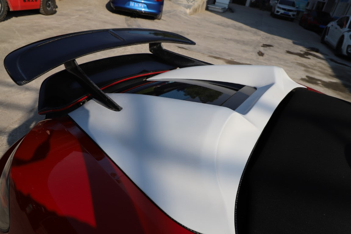 Porsche 981 Boxster (Base / S / GTS) 2012 2013 2014 2015 2016 with Aftermarket Parts - Tonneau Cover and Rear Wing Carbon Fiber from Aero Republic