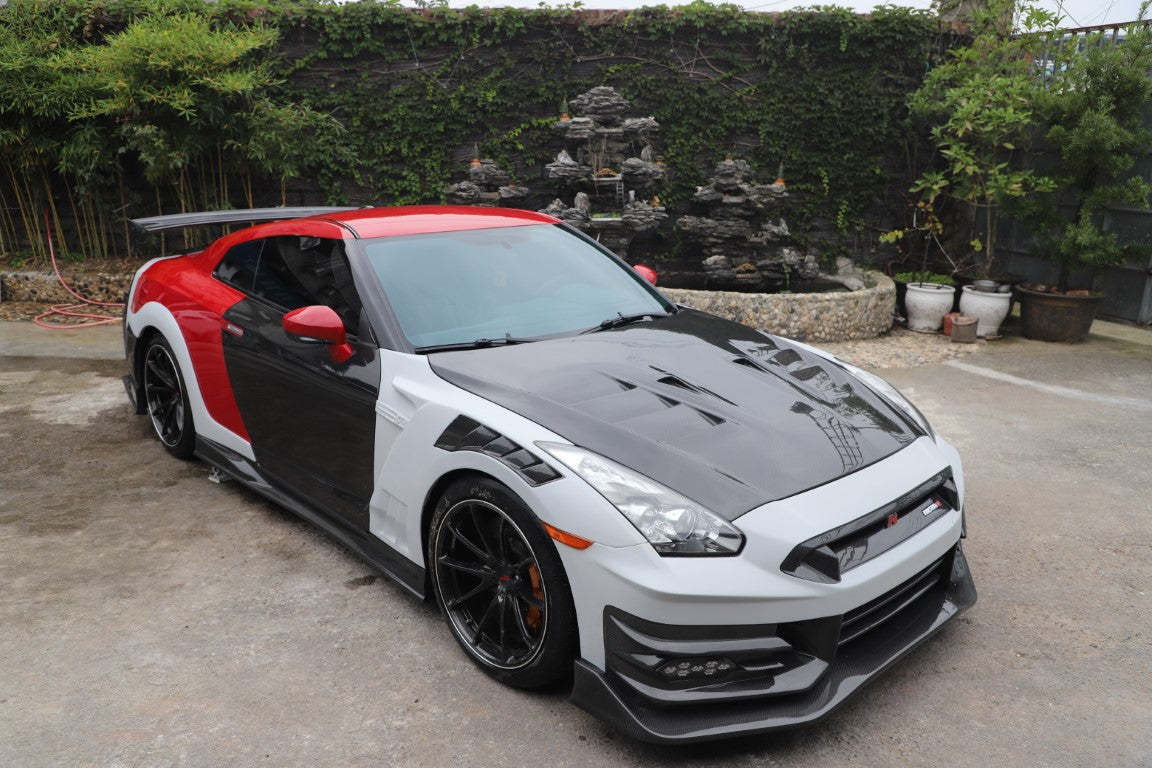 Nissan GTR R35 CBA DBA EBA 2008 2009 2010 2011 2012 2013 2014 2015 2016 2017 2018 2019 2020 2021 2022 2023 2024 with Aftermarket Parts - TSV2 Style Front Bumper & Lip Carbon Fiber / FRP from Aero Republic