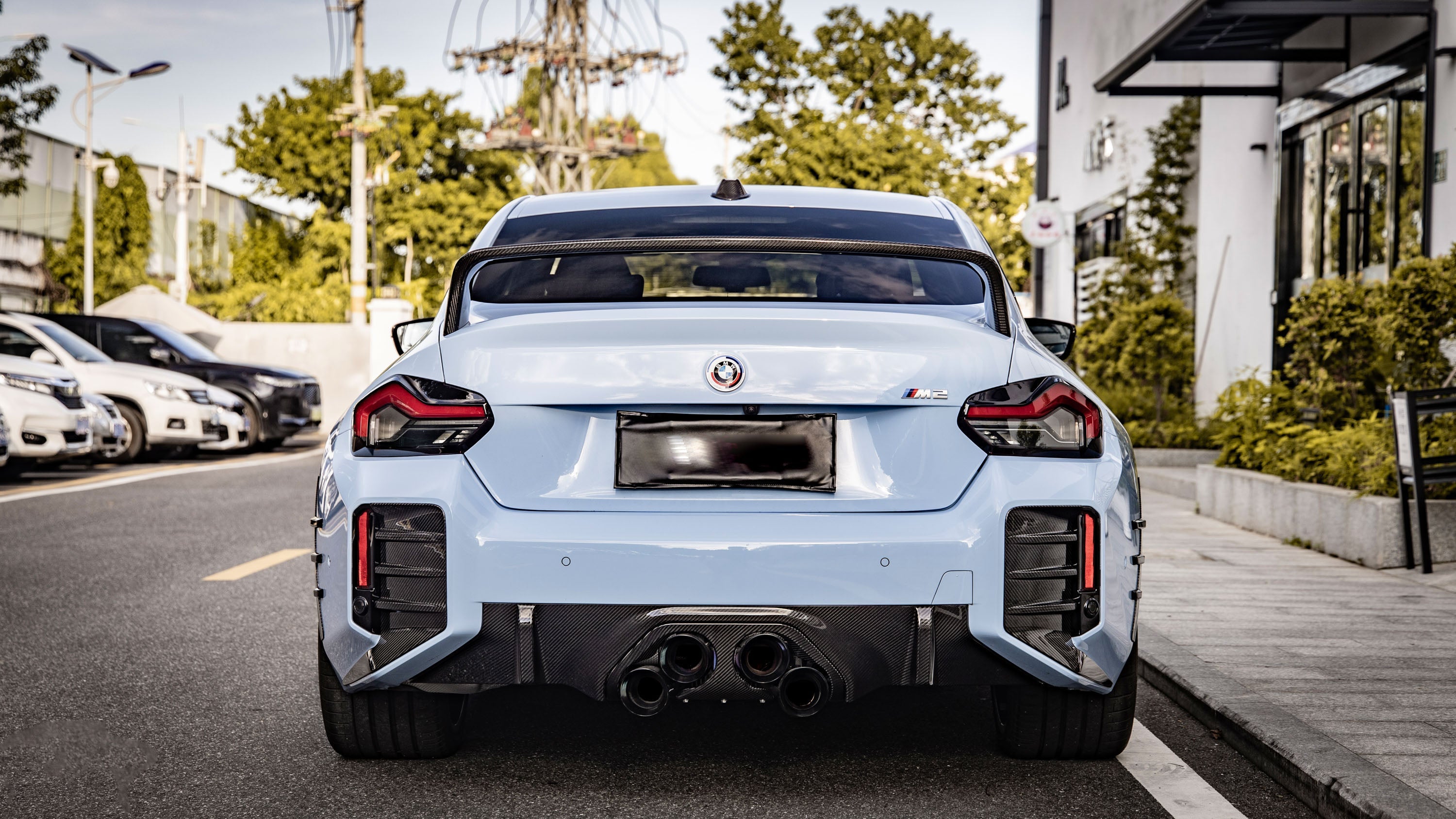 BMW M2 M2C G87 2023 2024 with Aftermarket Parts - MP Style / Center Quad Exit Rear Bumper Center Diffuser Plate Pre-preg Carbon Fiber from Aero Republic