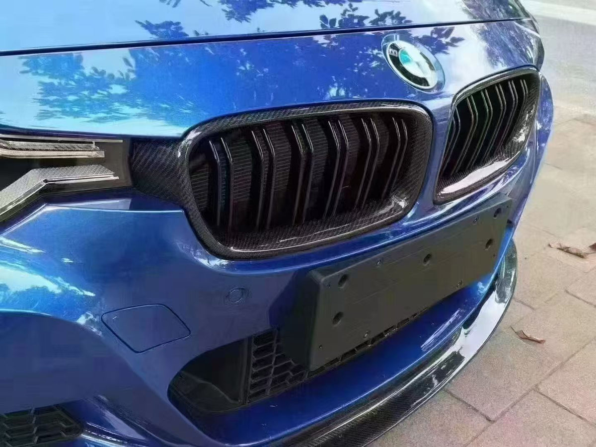 BMW 3 Series 320i 328i 328d 330i 335i 340i F30 F31 2011 2012 2013 2014 2015 2016 2017 2018 2019 with Aftermarket Parts - Blacked Out Front Kidney Grilles Carbon Fiber from Aero Republic