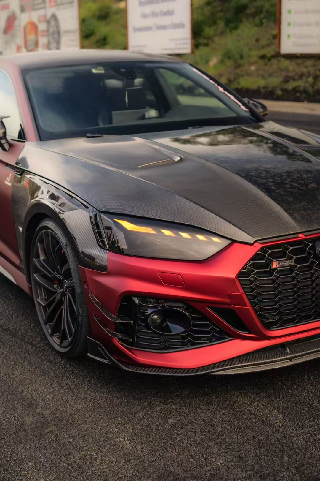 Audi RS5 S5 A5 B9 B9.5 2017 2018 2019 2020 2021 2022 2023 2024 2025 with Aftermarket Parts - AE Style Hood Bonnet Carbon Fiber from ArmorExtend