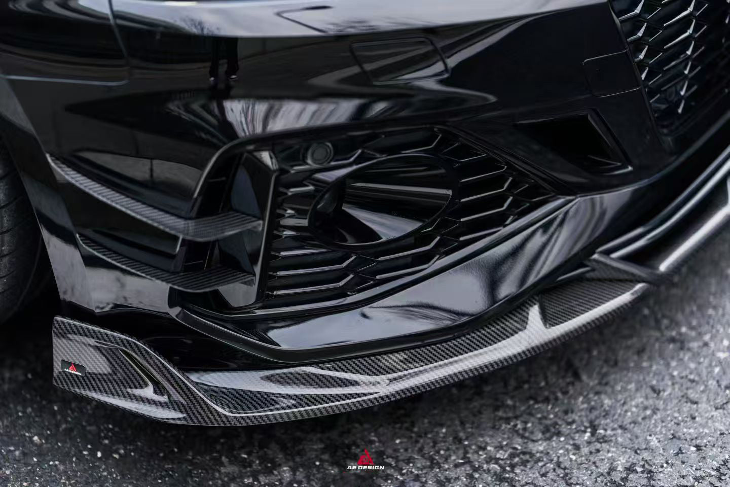 Audi RS5 B9.5 2020 2021 2022 2023 2024 2025 with Aftermarket Parts - AE V2 Style Front Lip Dry Pre-preg Carbon Fiber from ArmorExtend