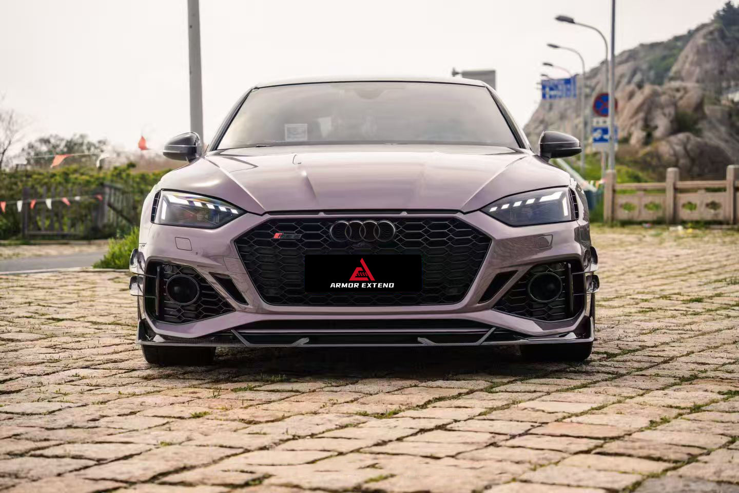 Audi RS5 B9.5 2020 2021 2022 2023 2024 2025 with Aftermarket Parts - AE V2 Style Front Lip Dry Pre-preg Carbon Fiber from ArmorExtend