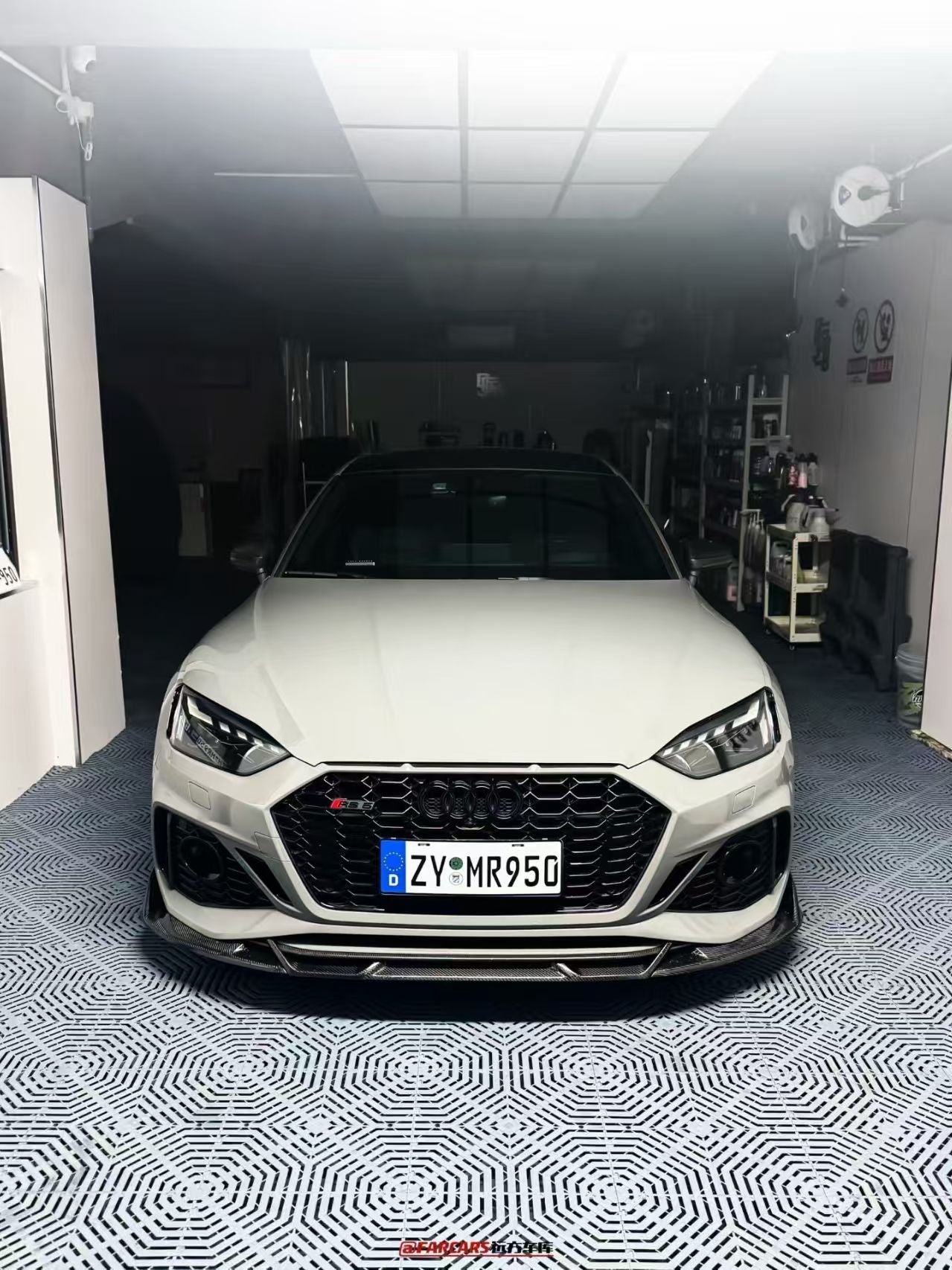 Audi RS5 B9.5 2020 2021 2022 2023 2024 2025 with Aftermarket Parts - AE V2 Style Front Lip Dry Pre-preg Carbon Fiber from ArmorExtend
