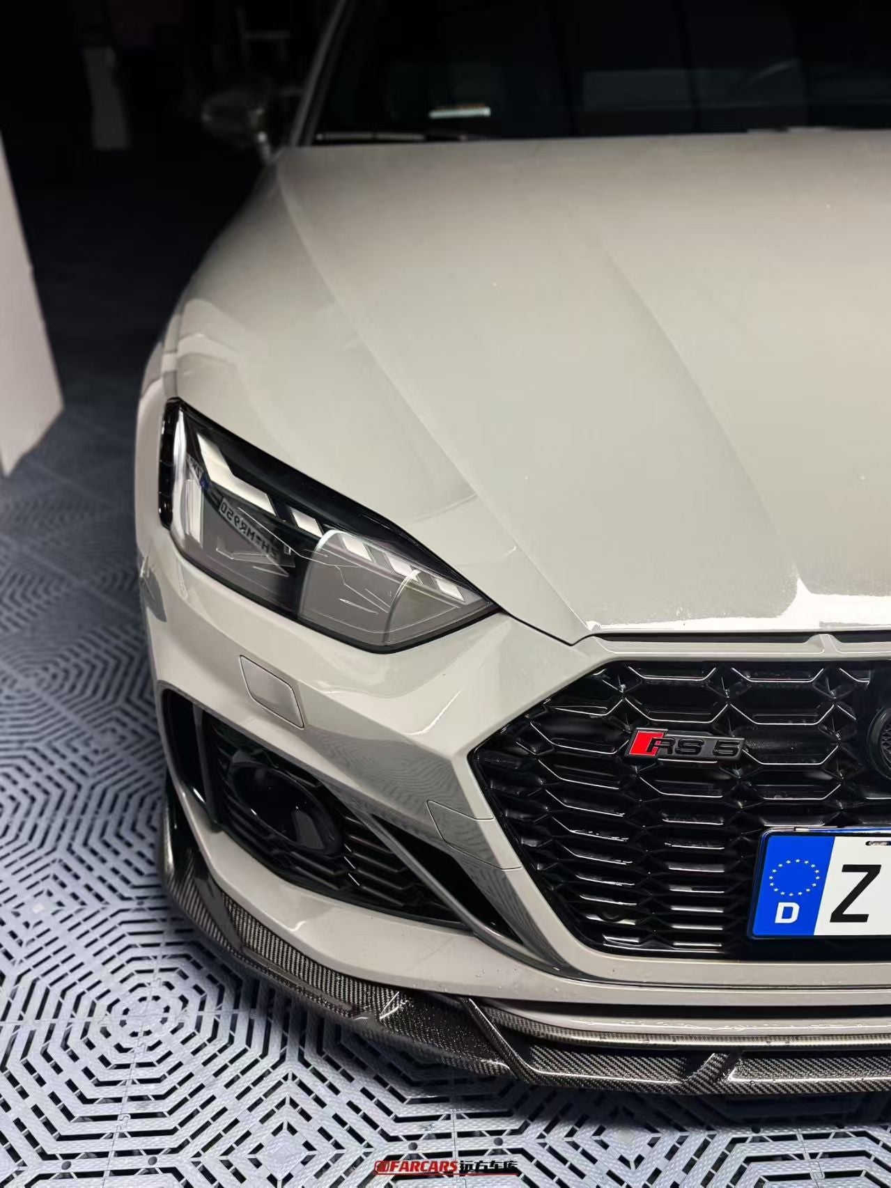 Audi RS5 B9.5 2020 2021 2022 2023 2024 2025 with Aftermarket Parts - AE V2 Style Front Lip Dry Pre-preg Carbon Fiber from ArmorExtend