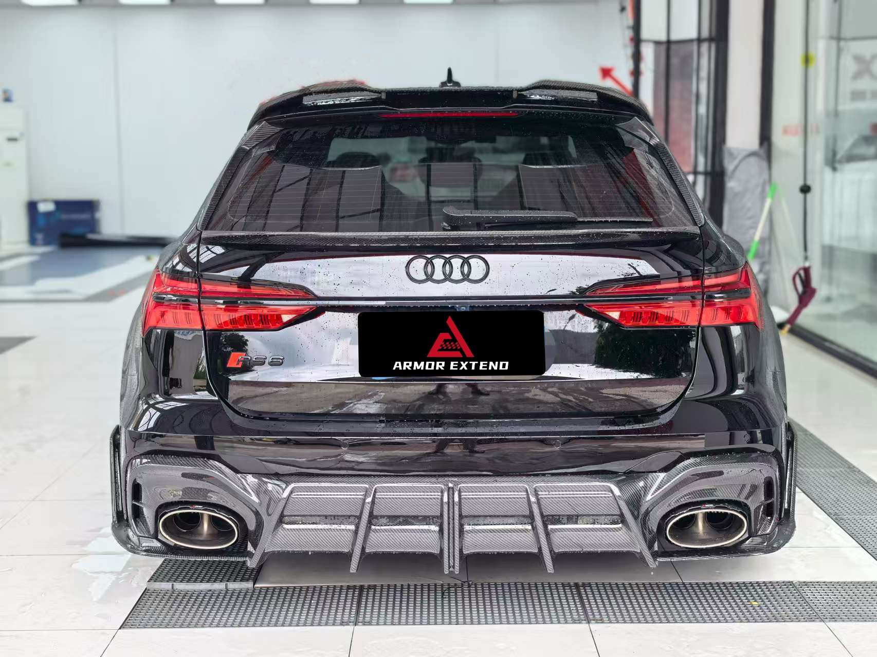 Audi RS6 C8 2020 2021 2022 2023 2024 & RS7 C8 2020 2021 2022 2023 2024 with Aftermarket Parts - AE Rear Diffuser & Canards Carbon Fiber?from ArmorExtend
