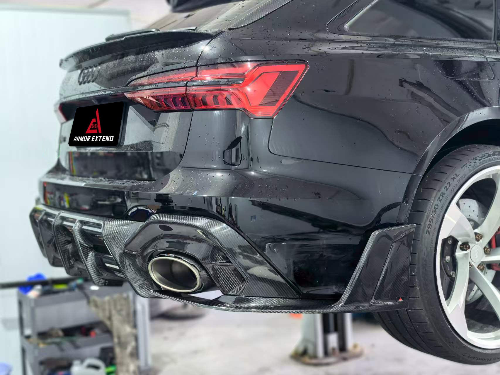 Audi RS6 C8 2020 2021 2022 2023 2024 & RS7 C8 2020 2021 2022 2023 2024 with Aftermarket Parts - AE Rear Diffuser & Canards Carbon Fiber?from ArmorExtend
