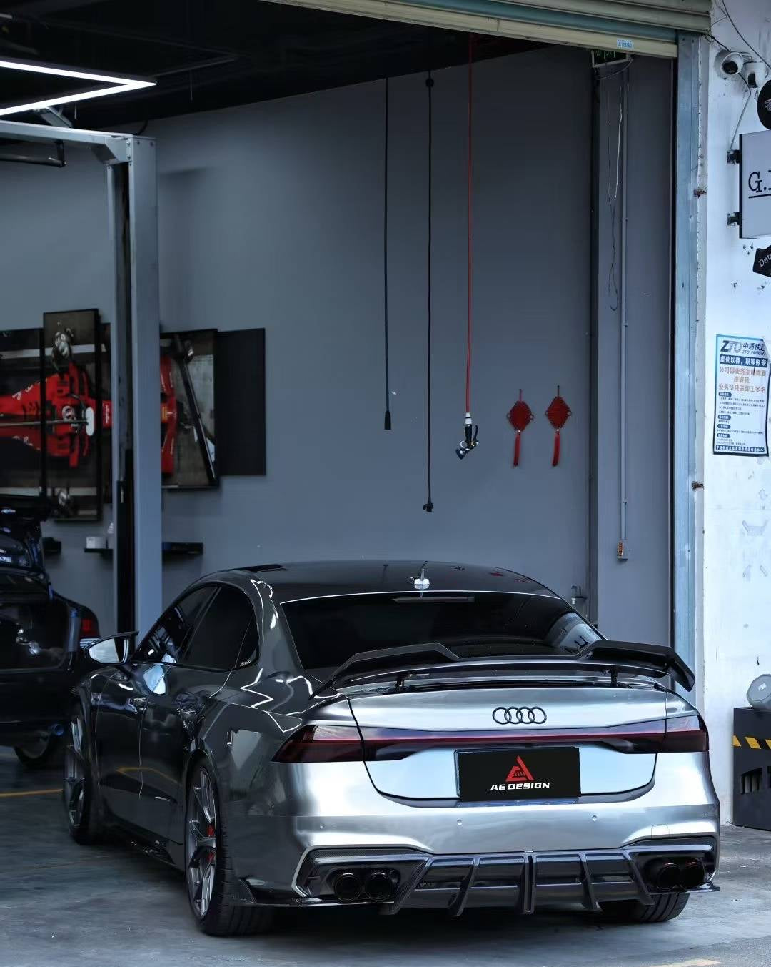 Audi S7 A7 (with S-bumper) C8 2019-ON with Aftermarket Parts - AE ART Rear Diffuser & Canards Dry Pre-preg Carbon Fiber from ArmorExtend