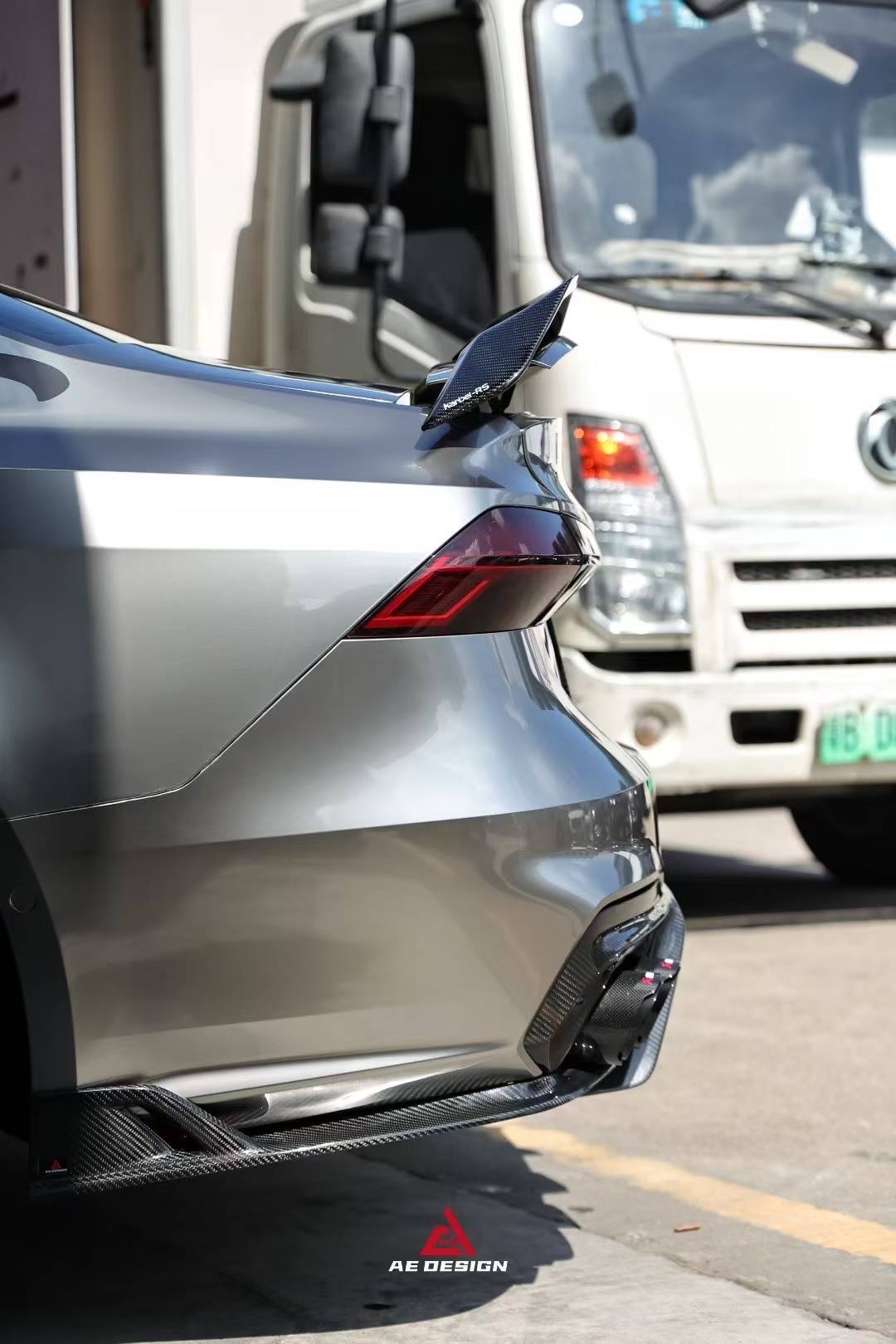 Audi S7 A7 (with S-bumper) C8 2019-ON with Aftermarket Parts - AE ART Rear Diffuser & Canards Dry Pre-preg Carbon Fiber from ArmorExtend