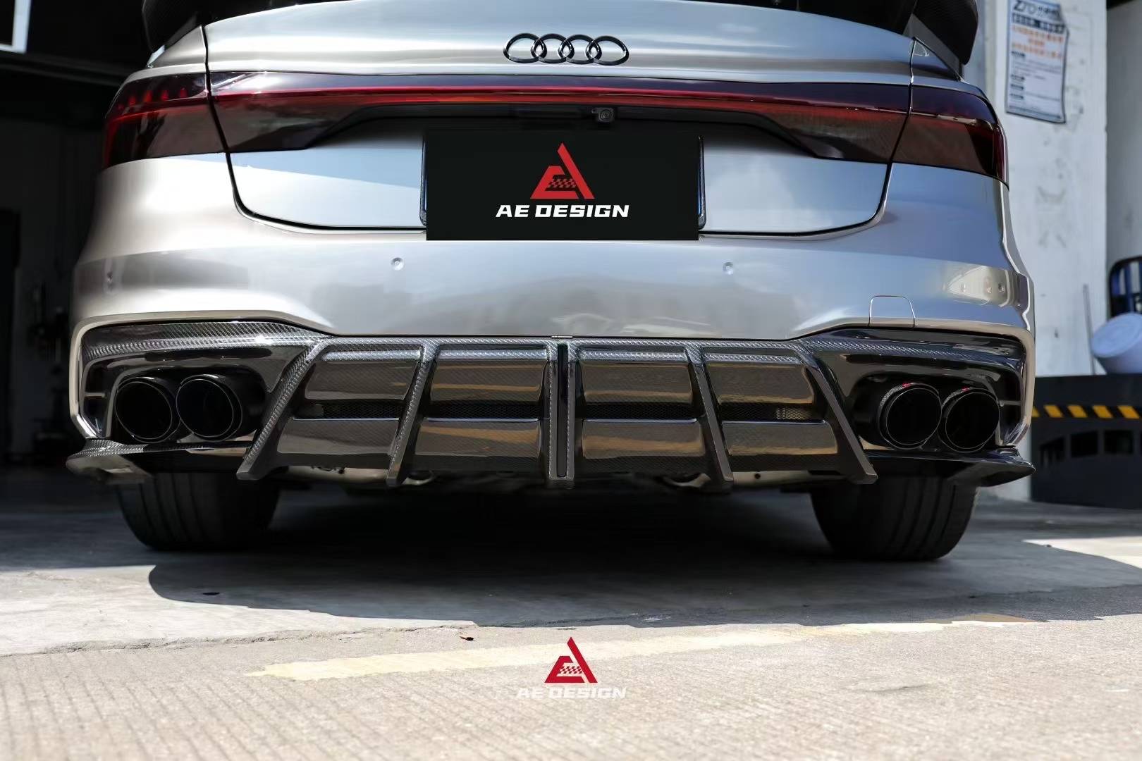 Audi S7 A7 (with S-bumper) C8 2019-ON with Aftermarket Parts - AE ART Rear Diffuser & Canards Dry Pre-preg Carbon Fiber from ArmorExtend