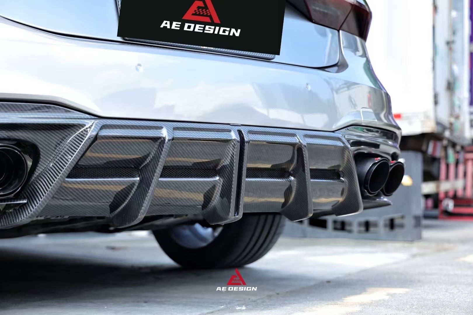 Audi S7 A7 (with S-bumper) C8 2019-ON with Aftermarket Parts - AE ART Rear Diffuser & Canards Dry Pre-preg Carbon Fiber from ArmorExtend