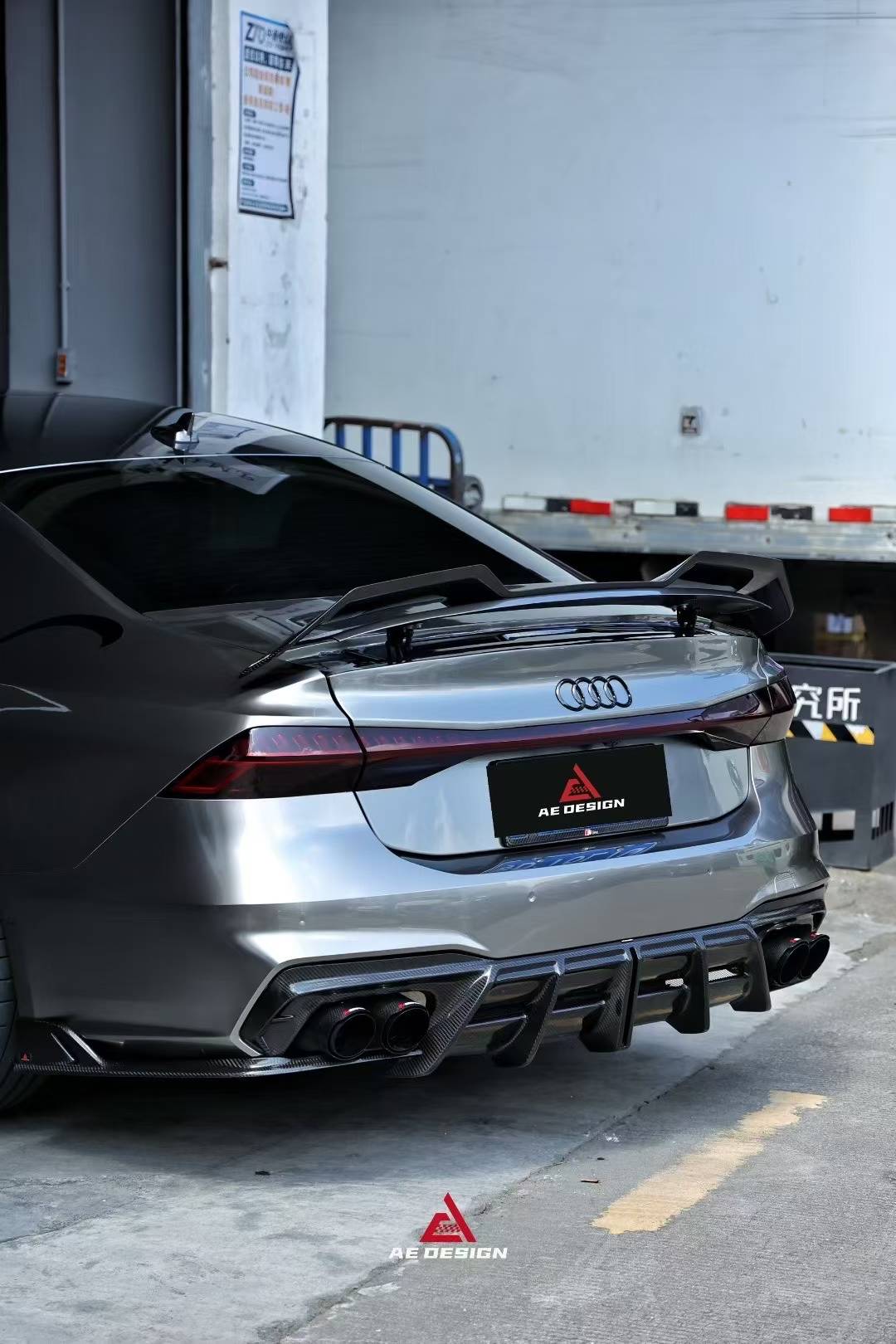 Audi S7 A7 (with S-bumper) C8 2019-ON with Aftermarket Parts - AE ART Rear Diffuser & Canards Dry Pre-preg Carbon Fiber from ArmorExtend