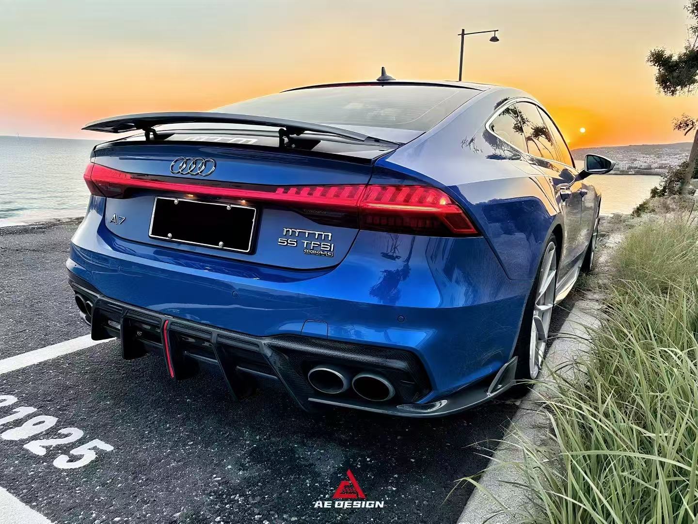 Audi S7 A7 (with S-bumper) C8 2019-ON with Aftermarket Parts - AE ART Rear Diffuser & Canards Dry Pre-preg Carbon Fiber from ArmorExtend