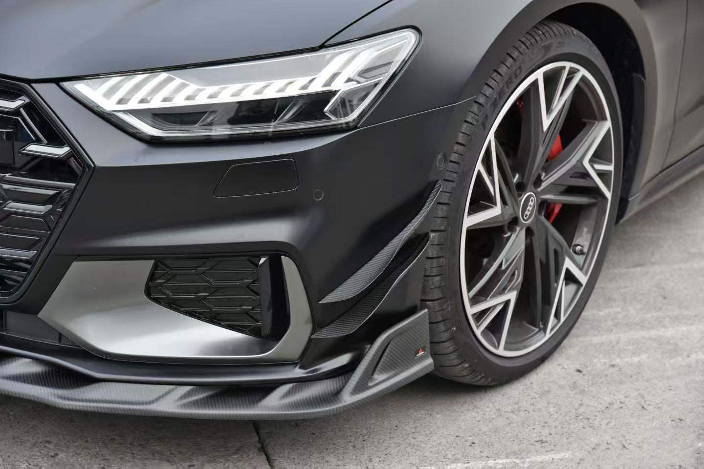 Audi S7 A7 (with S-bumper) C8 2019-ON with Aftermarket Parts - ART V2 Style Front Canards Dry Pre-preg Carbon Fiber from ArmorExtend