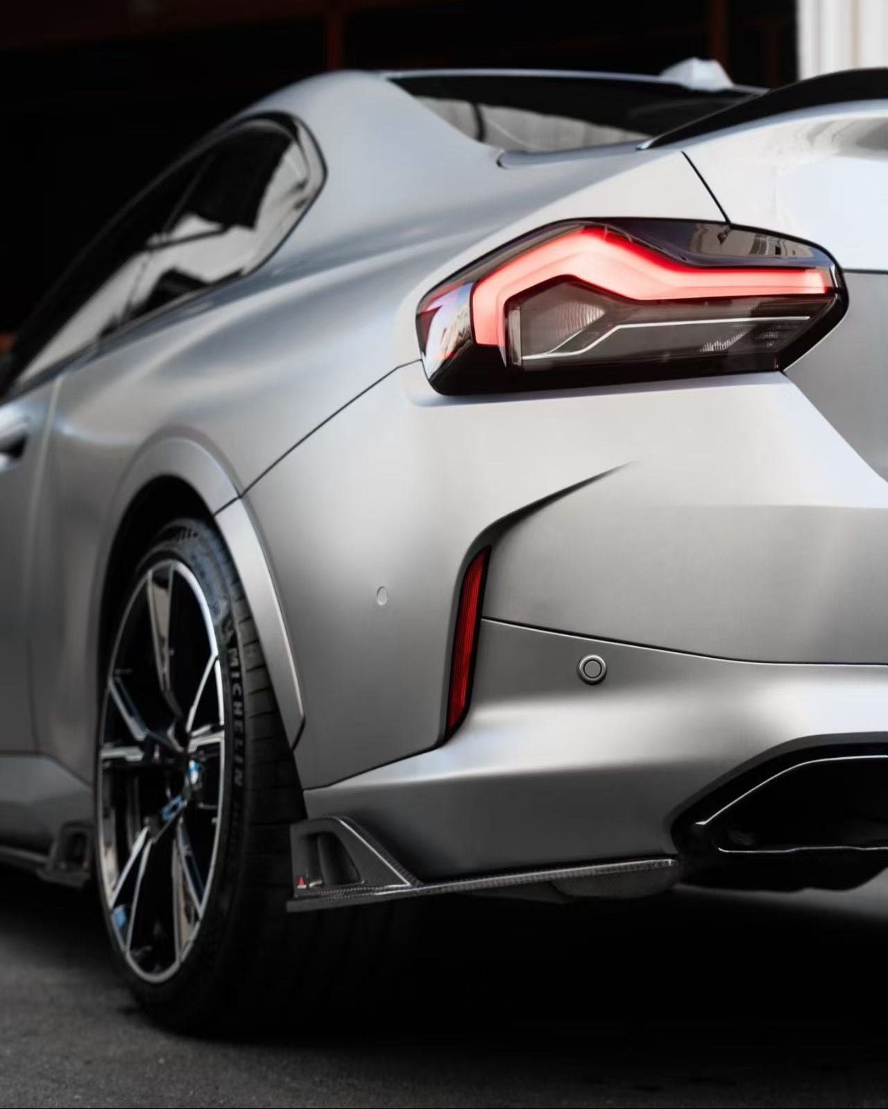 BMW 2 Series G42 230i (With M-Package Bumper) M240i 2022 2023 2024 with Aftermarket Parts - AE Style Rear Diffuser & Canards Pre-preg Carbon Fiber from ArmorExtend
