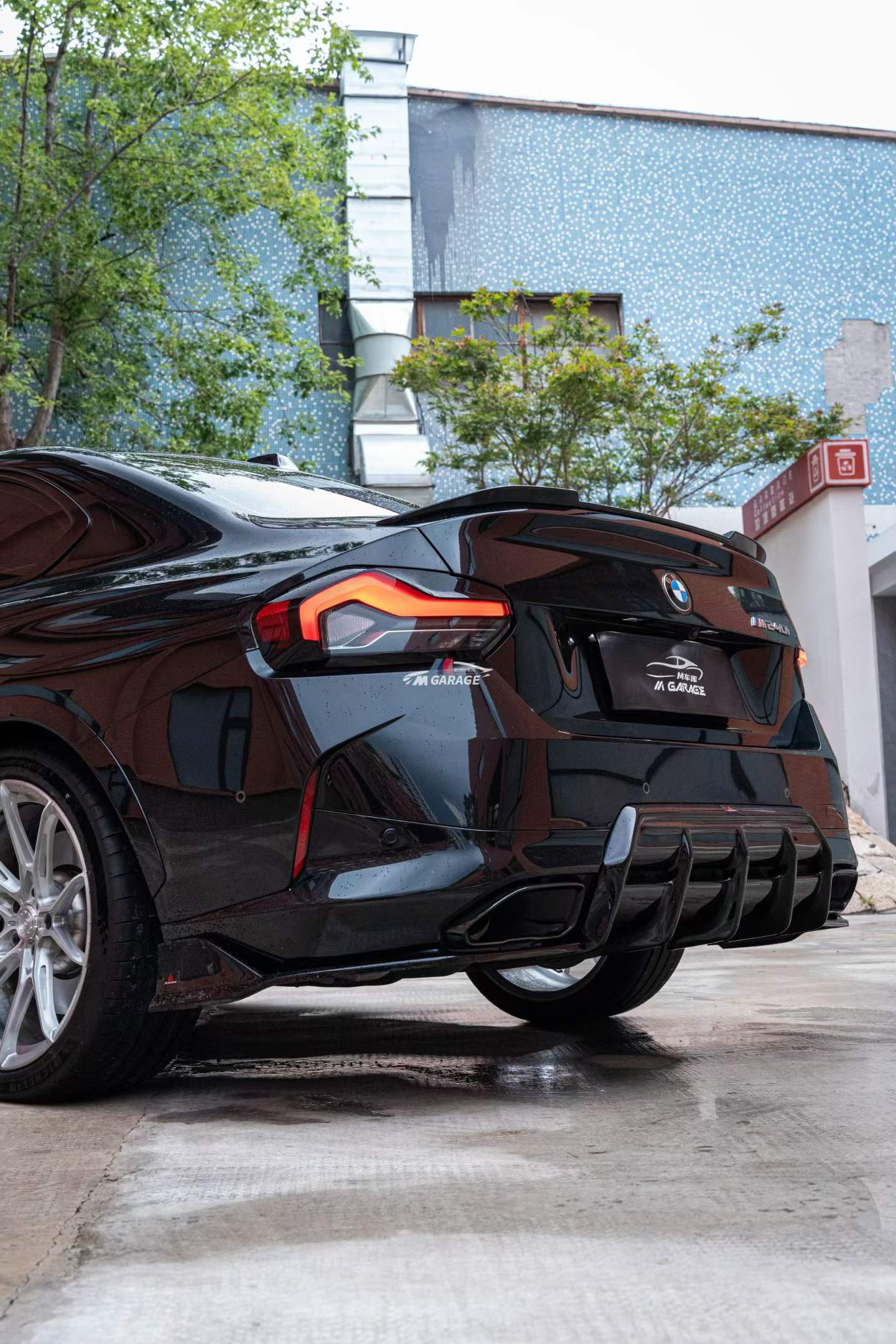 BMW 2 Series M240i 230i (With M-Package Bumper, does not fit base model) G42 2022-ON with Aftermarket Parts - AE Style Rear Diffuser & Canards ABS from ArmorExtend