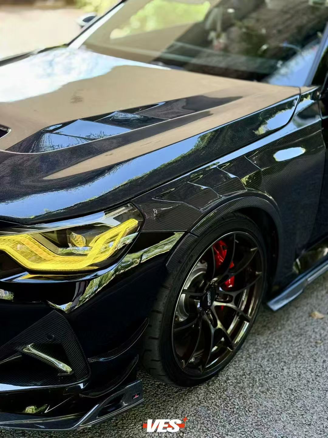 BMW 2 Series G42 230i (With M-Package Bumper) M240i 2022 2023 2024 with Aftermarket Parts - AE Style Front Lip Pre-preg Carbon Fiber from ArmorExtend