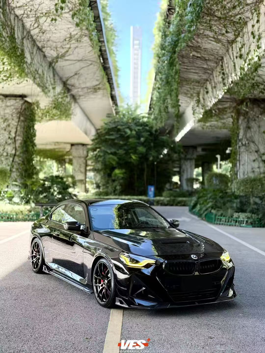 BMW 2 Series G42 230i (With M-Package Bumper) M240i 2022 2023 2024 with Aftermarket Parts - AE Style Front Lip Pre-preg Carbon Fiber from ArmorExtend