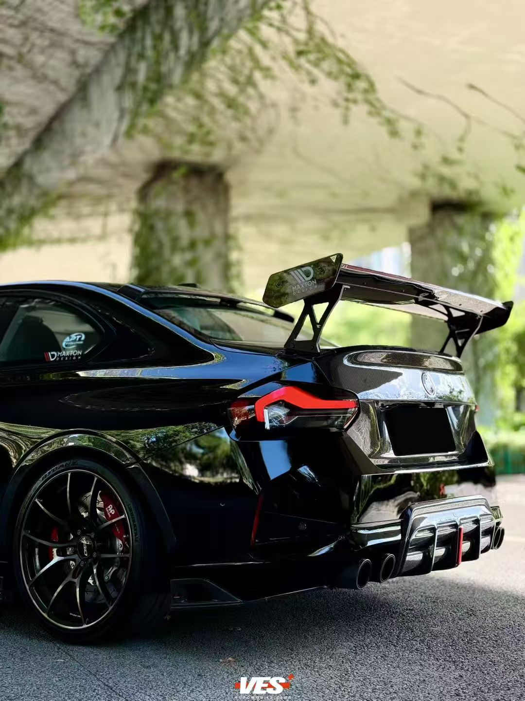 BMW 2 Series G42 230i (With M-Package Bumper) M240i 2022 2023 2024 with Aftermarket Parts - AE Style Rear Diffuser & Canards Pre-preg Carbon Fiber from ArmorExtend