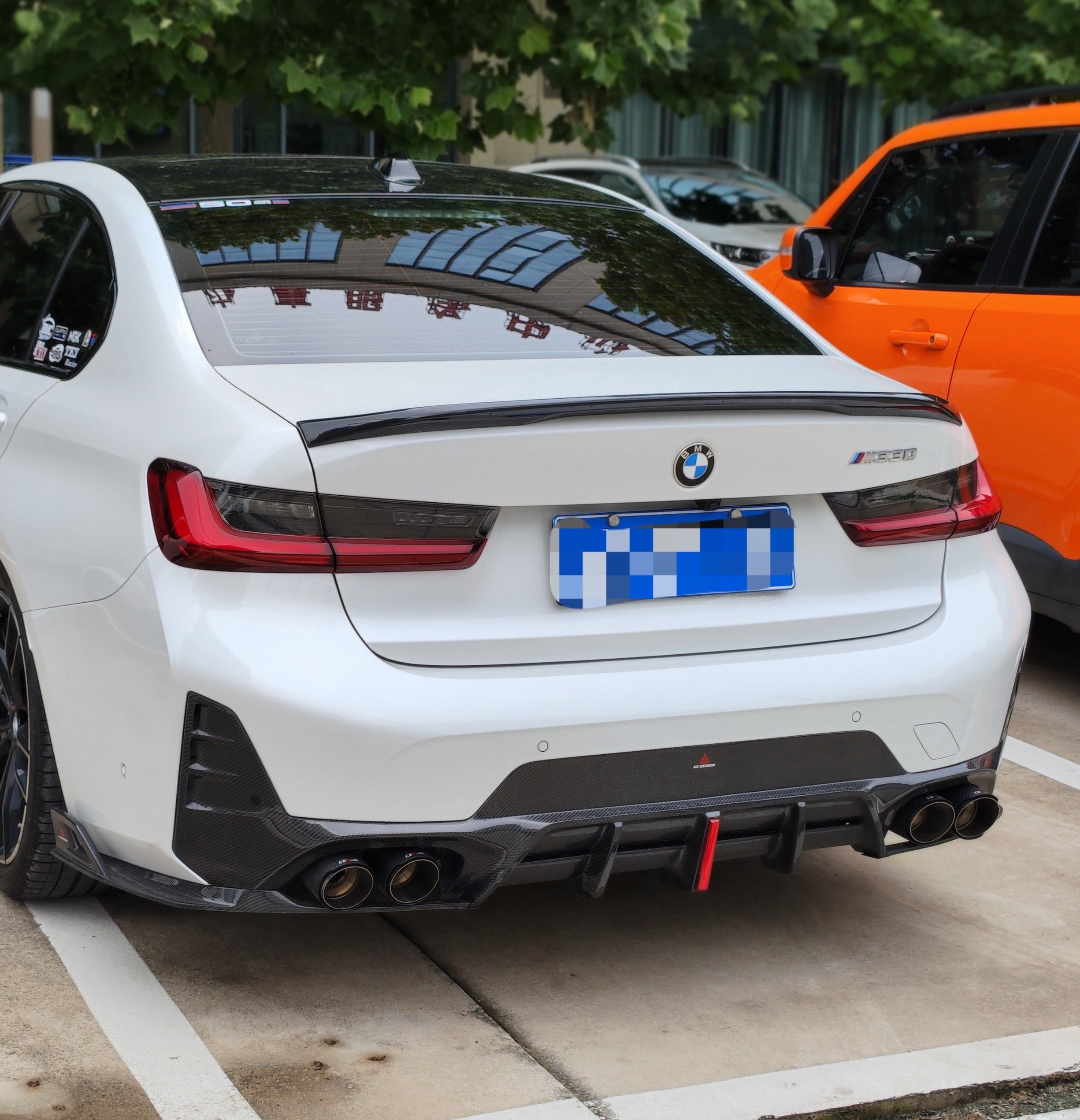 Upgrade Your BMW 3 Series 330i (With M-Package Bumper,Does not fit base model) M340i LCI G20 G21 2023-ON with Aftermarket Parts - AE V2 Style Carbon Fiber Rear Diffuser & Canards from ArmorExtend