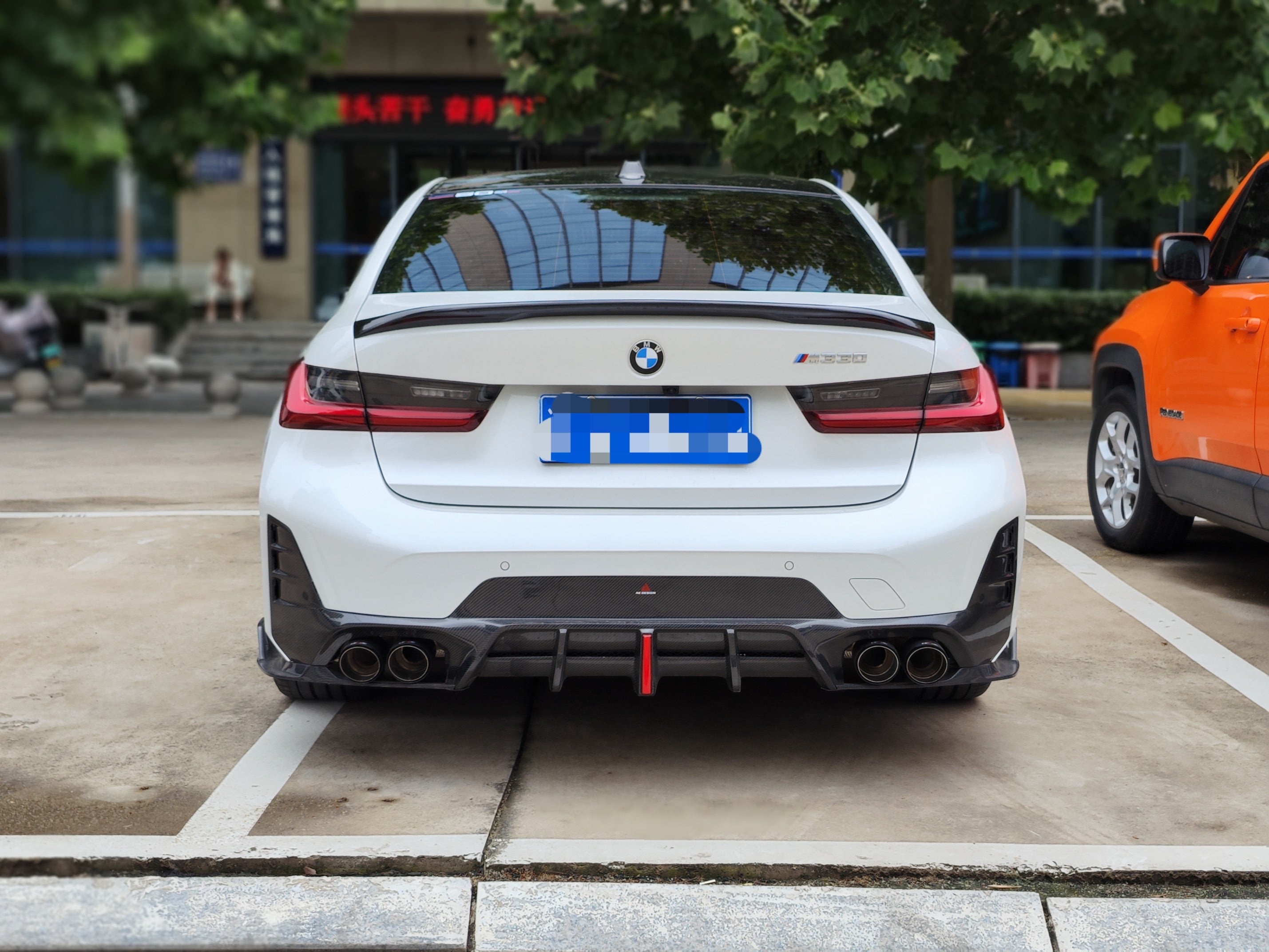 BMW 3 Series 330i (With M-Package Bumper, does not fit base model) M340i LCI G20 G21 2023 2024 2025 with Aftermarket Parts - AE V2 Style Rear Diffuser & Canards Carbon Fiber from?ArmorExtend