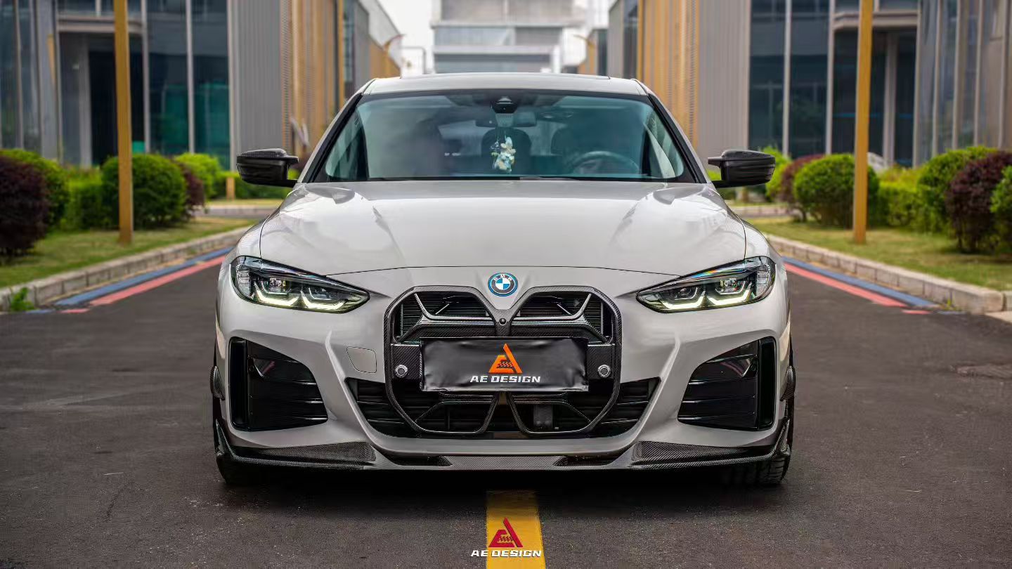 BMW I4 M50 / e Drive 40 (with M-package bumper, does not fit base model) I4 M50 / e Drive 40 & 4 Series Gran Coupe M440i 430i (with M-package bumper, does not fit base model) G26 2022 2023 2024 with Aftermarket Parts - AE Style Front Lip?Carbon Fiber / ABS from ArmorExtend