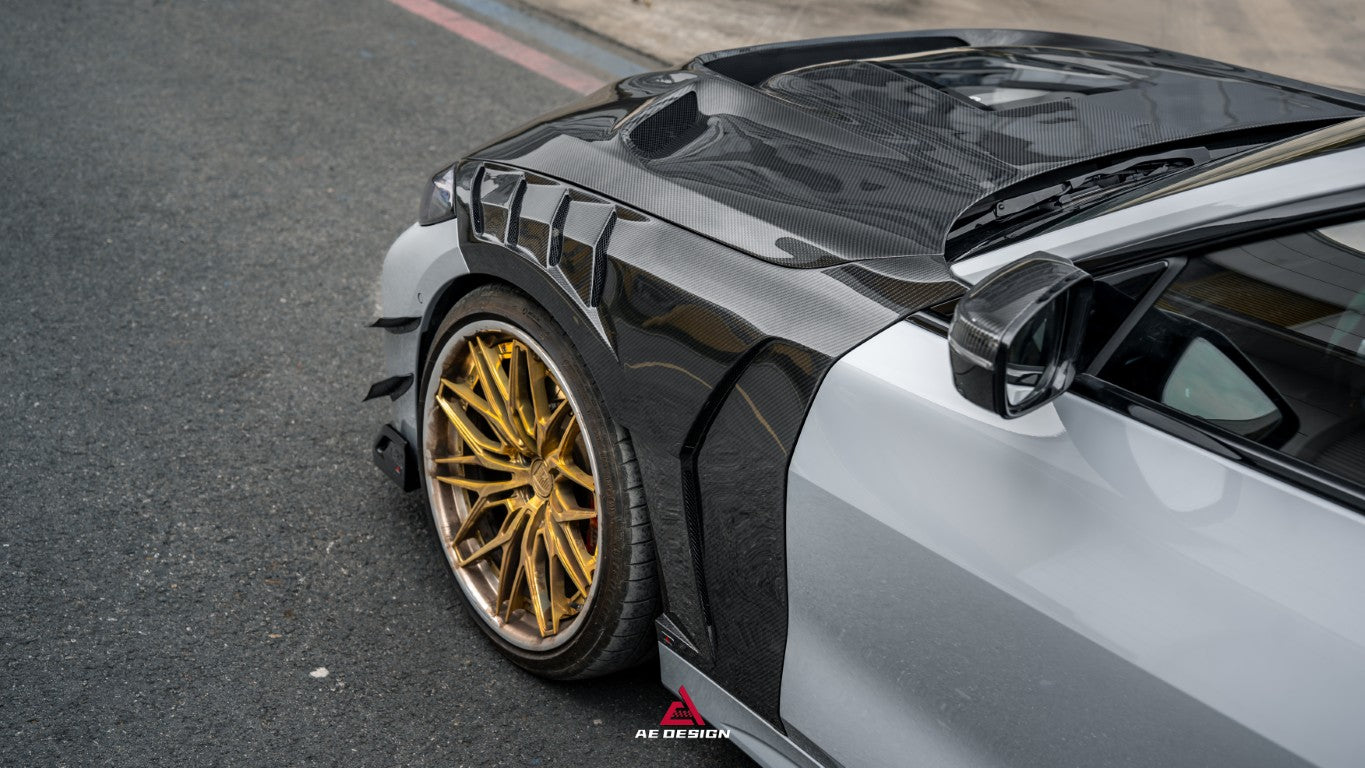 BMW 4 Series M440 430 (With M-Package Bumper, does not fit base model) G22 G23 2020-ON with Aftermarket Parts - ART Fiber Front Canards Dry Pre-preg Carbon Fiber from ArmorExtend