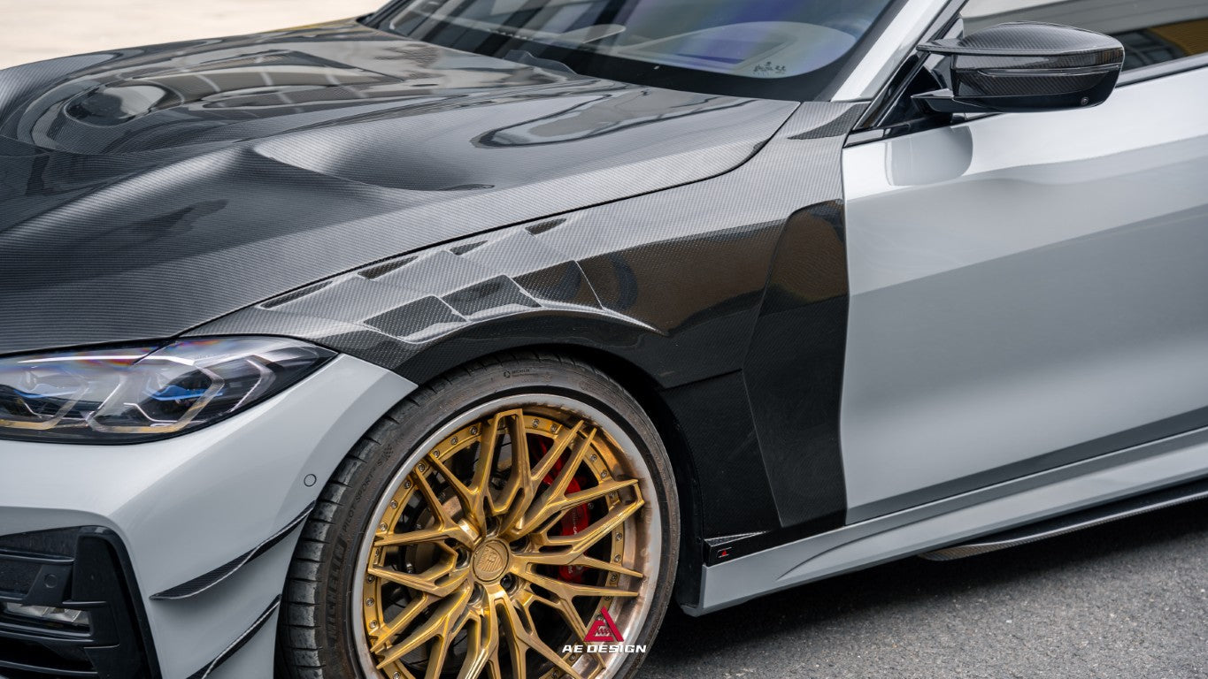 BMW 4 Series M440 430 (With M-Package Bumper, does not fit base model) G22 G23 2020-ON with Aftermarket Parts - ART Fiber Front Canards Dry Pre-preg Carbon Fiber from ArmorExtend