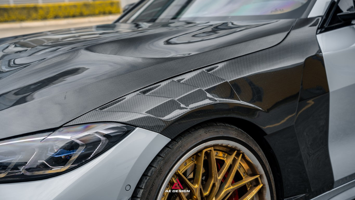 BMW 4 Series M440 430 G22 G23 2020-ON with Aftermarket Parts - ART Front Fenders Dry Pre-preg Carbon Fiber from ArmorExtend
