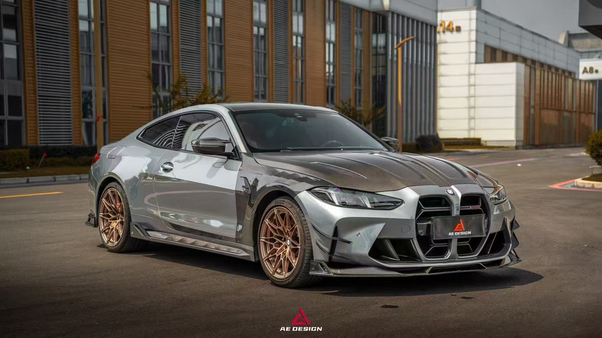 BMW M3 G80 G81 2021 2022 2023 2024 & M4 G82 G83 2021 2022 2023 2024 with Aftermarket Parts - AE V2 Style Front Canards Carbon Fiber from ArmorExtend