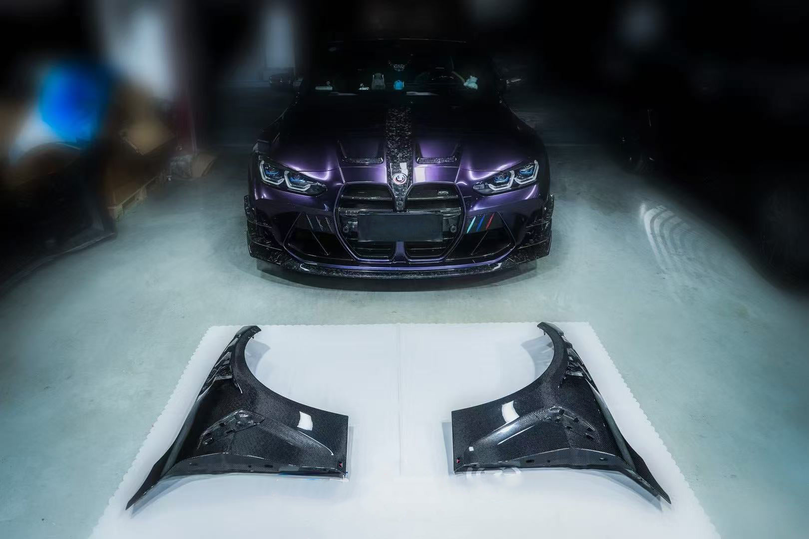 BMW M3 G80 G81 2021 2022 2023 2024 & M4 G82 G83 2021 2022 2023 2024 with Aftermarket Parts - AE Style Front Fenders Carbon Fiber from ArmorExtend