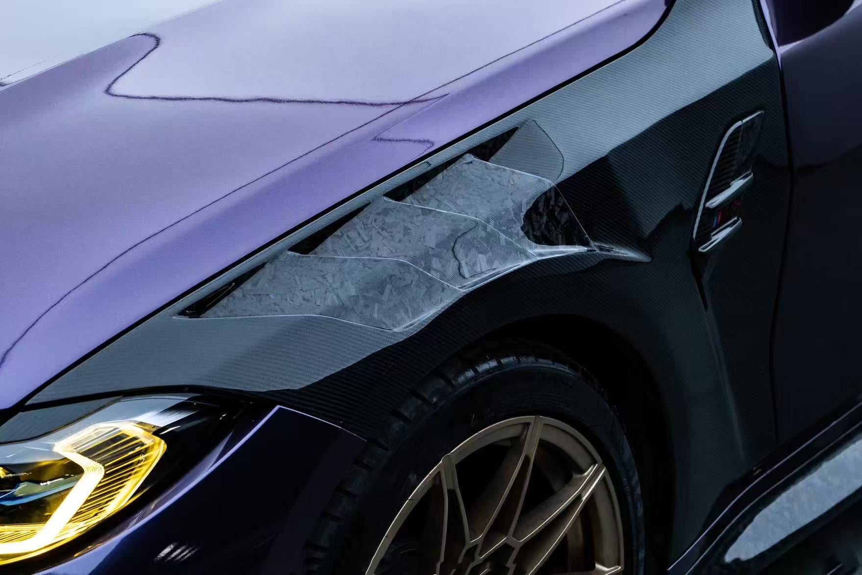 BMW M3 G80 G81 2021 2022 2023 2024 & M4 G82 G83 2021 2022 2023 2024 with Aftermarket Parts - AE Style Front Fenders Carbon Fiber from ArmorExtend