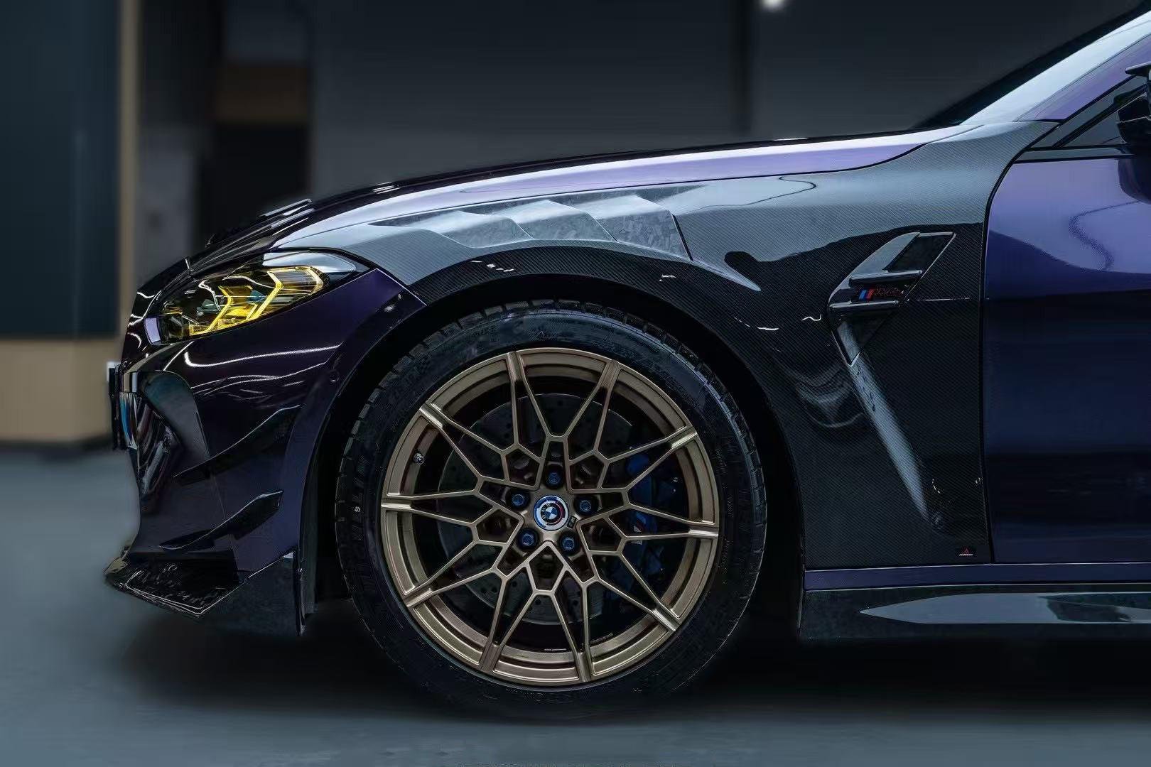 BMW M3 G80 G81 2021 2022 2023 2024 & M4 G82 G83 2021 2022 2023 2024 with Aftermarket Parts - AE Style Front Fenders Carbon Fiber from ArmorExtend