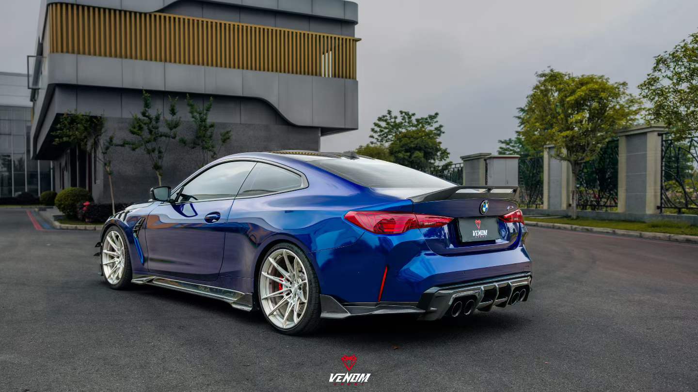 BMW M4 G82 G83 2021-ON with Aftermarket Parts - Venom Sport Series Style Side Skirts Dry Pre-preg Carbon Fiber from ArmorExtend