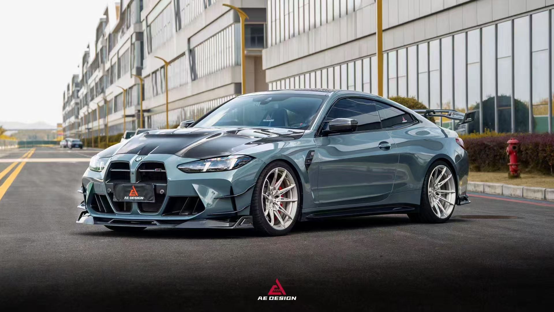 BMW M3 G80 G81 2021 2022 2023 2024 & M4 G82 G83 2021 2022 2023 2024 with Aftermarket Parts - AE V1 Style Front Lip Carbon Fiber from ArmorExtend