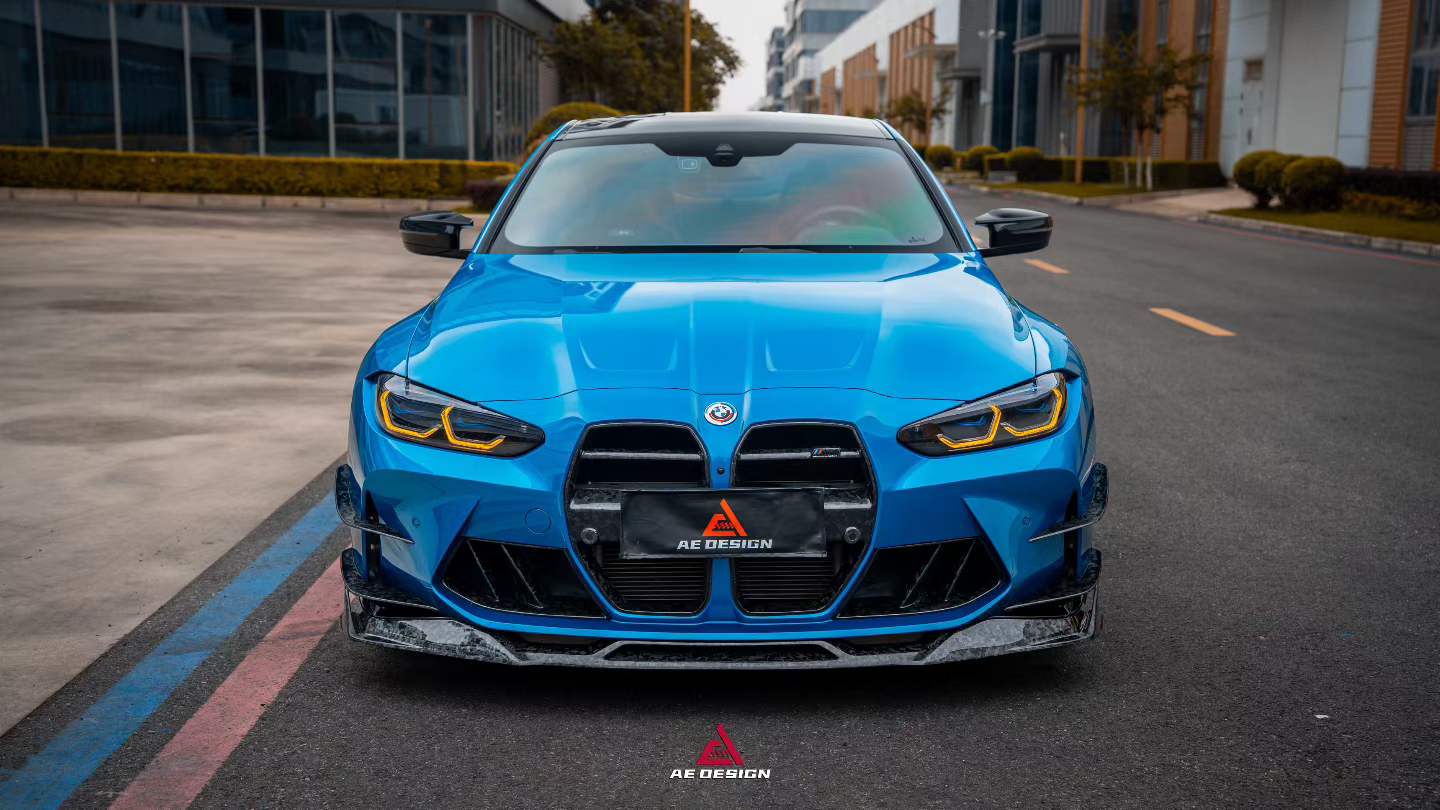 BMW M3 G80 G81 2021 2022 2023 2024 & M4 G82 G83 2021 2022 2023 2024 with Aftermarket Parts - AE V2 Style Front Canards Carbon Fiber from ArmorExtend