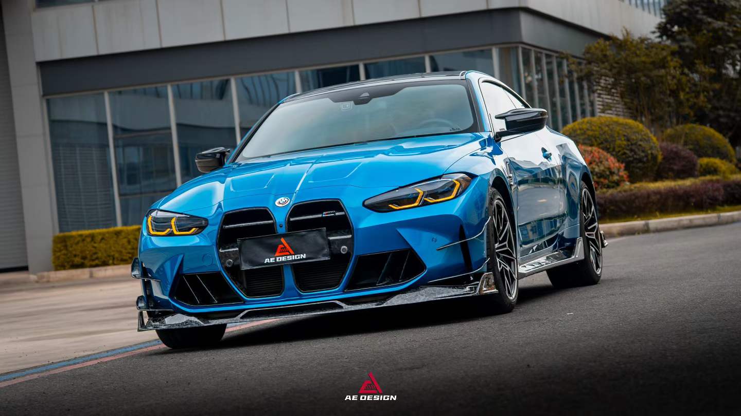 BMW M3 G80 G81 2021 2022 2023 2024 & M4 G82 G83 2021 2022 2023 2024 with Aftermarket Parts - AE V2 Style Front Canards Carbon Fiber from ArmorExtend