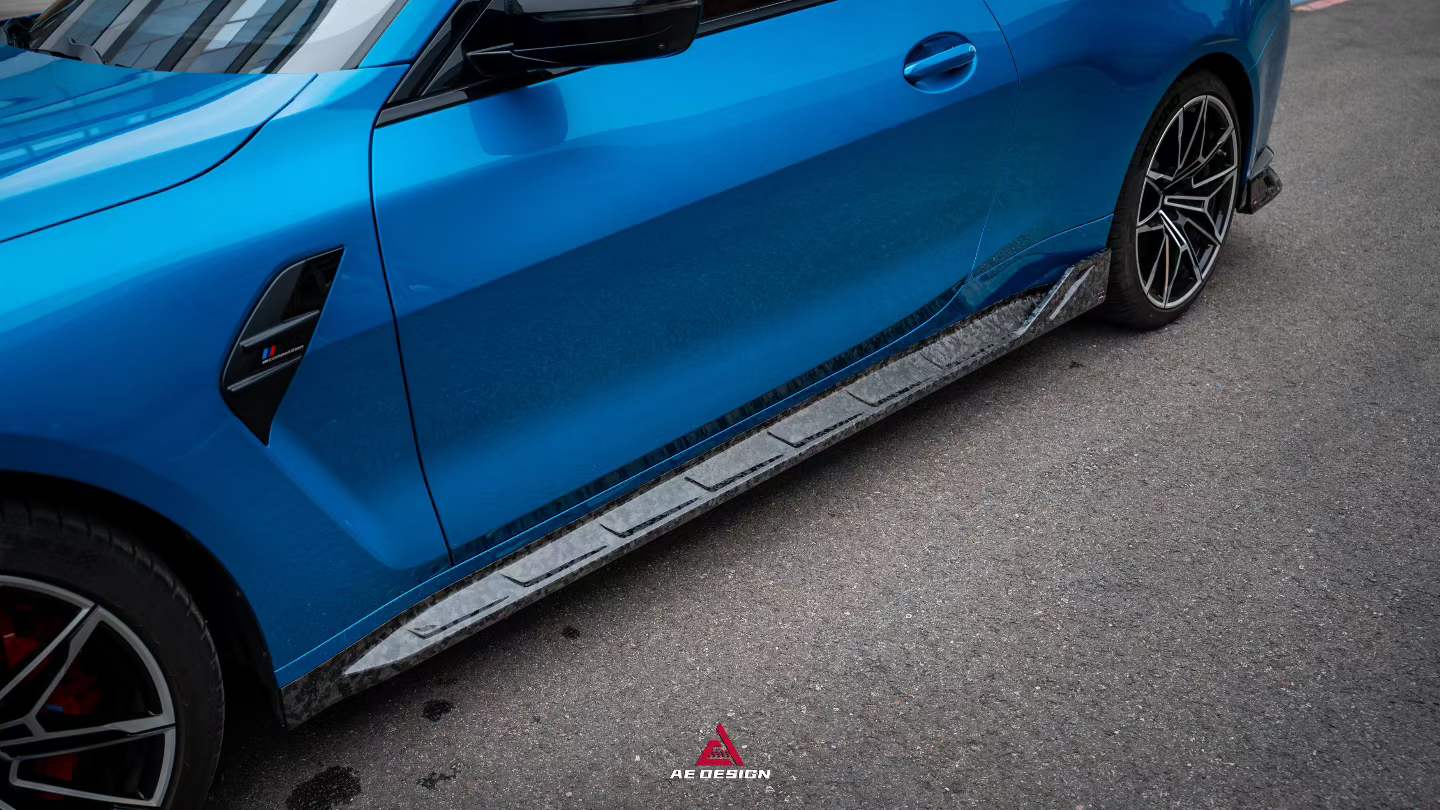 BMW M3 G80 G81 2021 2022 2023 2024 & M4 G82 G83 2021 2022 2023 2024 with Aftermarket Parts - AE Style Side Skirts Carbon Fiber?from ArmorExtend