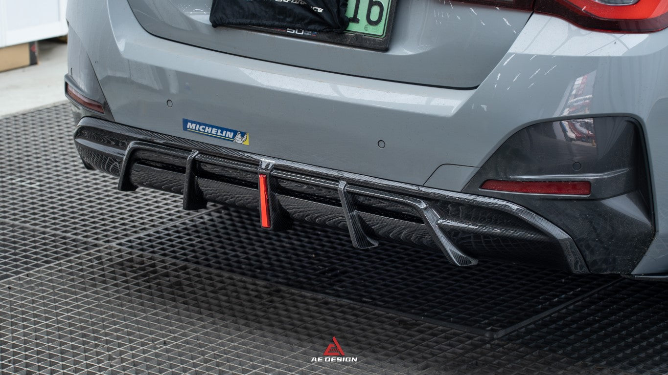 BMW I4 M50 / e Drive 40 G26 2022-ON & 4 Series Gran Coupe M440i 430i  G26 2022-ON (with M-package bumper, does not fit base model) with Aftermarket Parts - AE Style Carbon Fiber Rear Diffuser & Canards from ArmorExtend