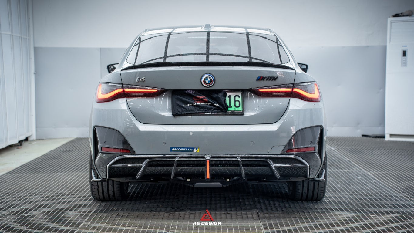 BMW I4 M50 / e Drive 40 G26 2022-ON & 4 Series Gran Coupe M440i 430i  G26 2022-ON (with M-package bumper, does not fit base model) with Aftermarket Parts - AE Style Carbon Fiber Rear Diffuser & Canards from ArmorExtend