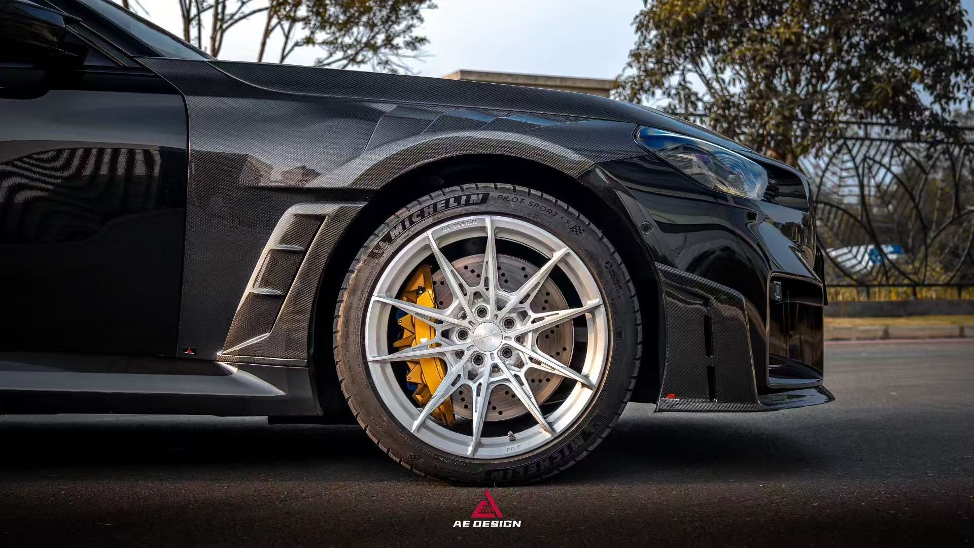 BMW M2 & M2C G87 2023 2024 with Aftermarket Parts - AE V2 Style Front Fenders Pre-preg Carbon Fiber from ArmorExtend