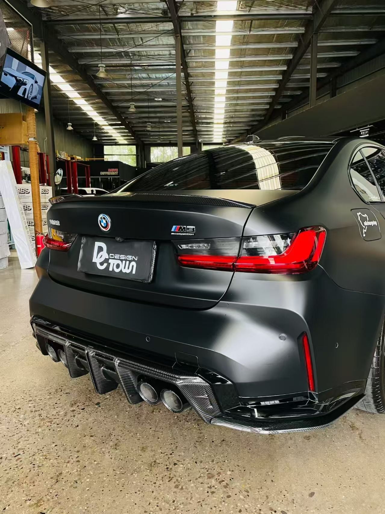 BMW M3 G80 G81 & M4 G82 G83 2021-ON with Aftermarket Parts - V3 Rear Diffuser & Rear Canards Dry Pre-preg Carbon Fiber from ArmorExtend