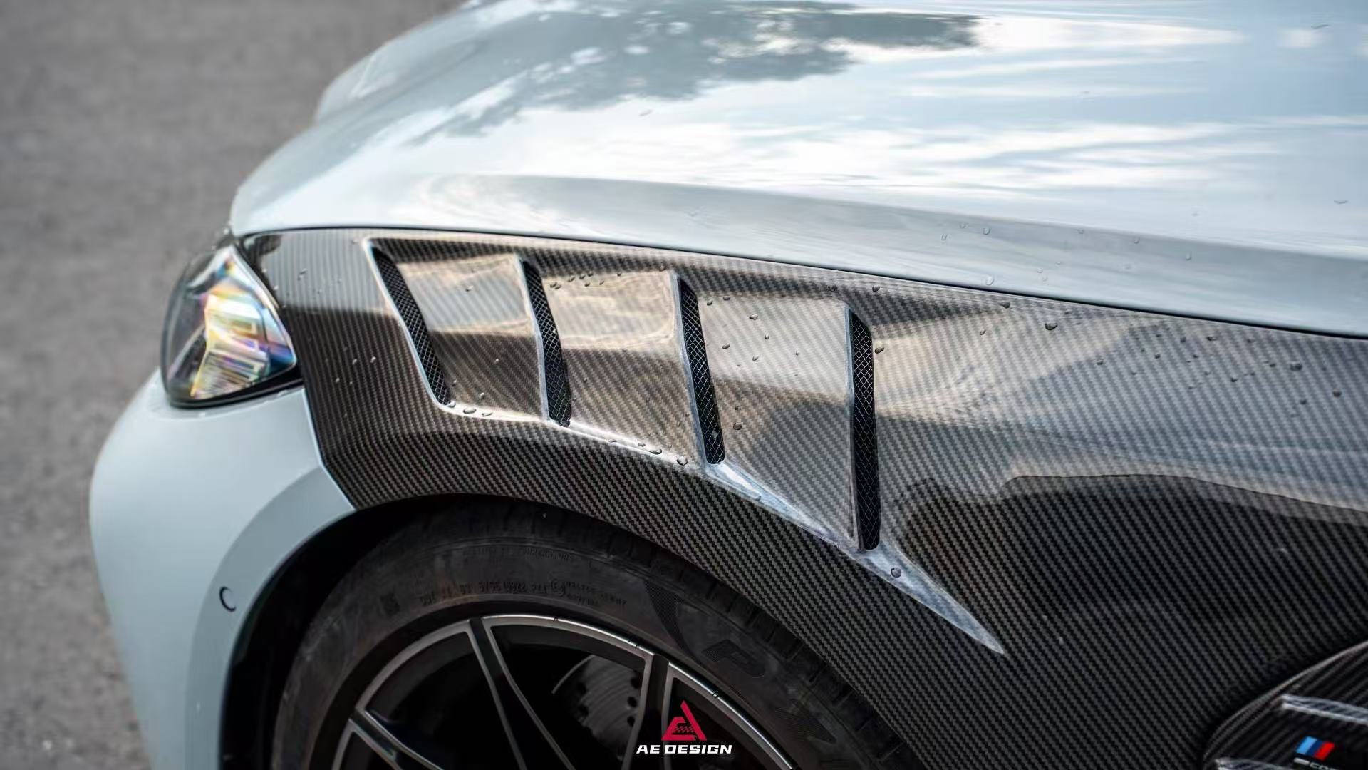 BMW M3 G80 G81 2021 2022 2023 2024 & M4 G82 G83 2021 2022 2023 2024 with Aftermarket Parts - AE Style Front Fenders Pre-preg Carbon Fiber from ArmorExtend