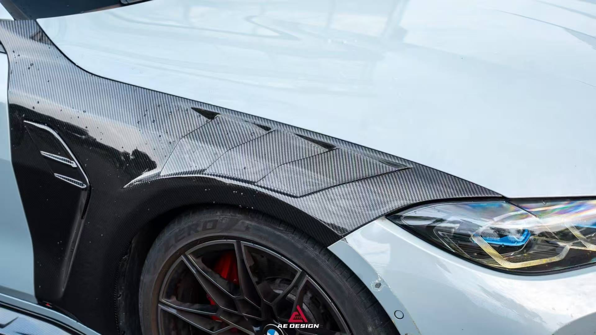 BMW M3 G80 G81 2021 2022 2023 2024 & M4 G82 G83 2021 2022 2023 2024 with Aftermarket Parts - AE Style Front Fenders Pre-preg Carbon Fiber from ArmorExtend